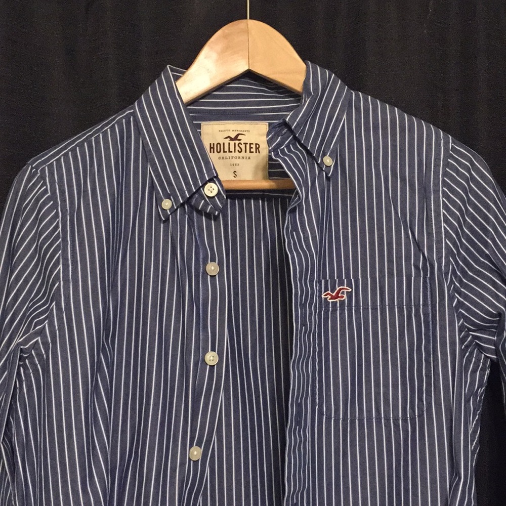 Blue Hollister button down with white stripes